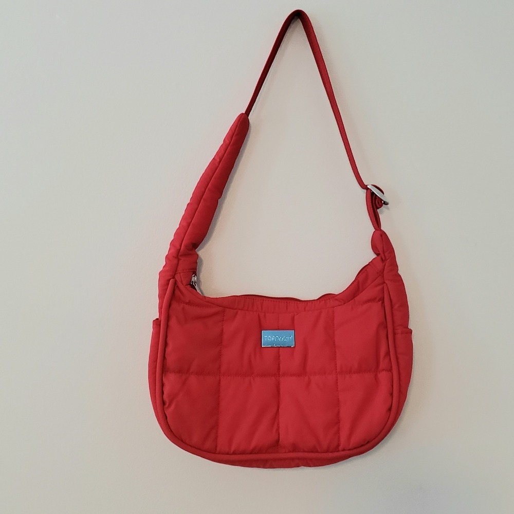 Quilted Fabric Purse Handbag Outer/Inner Pockets Crossbody Shoulder Holidays Red